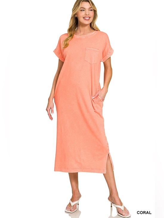 Zenana Dresses & Skirts - Zenana WASHED EXPOSED SEAM SHORT SLEEVE T-SHIRTS DRESS